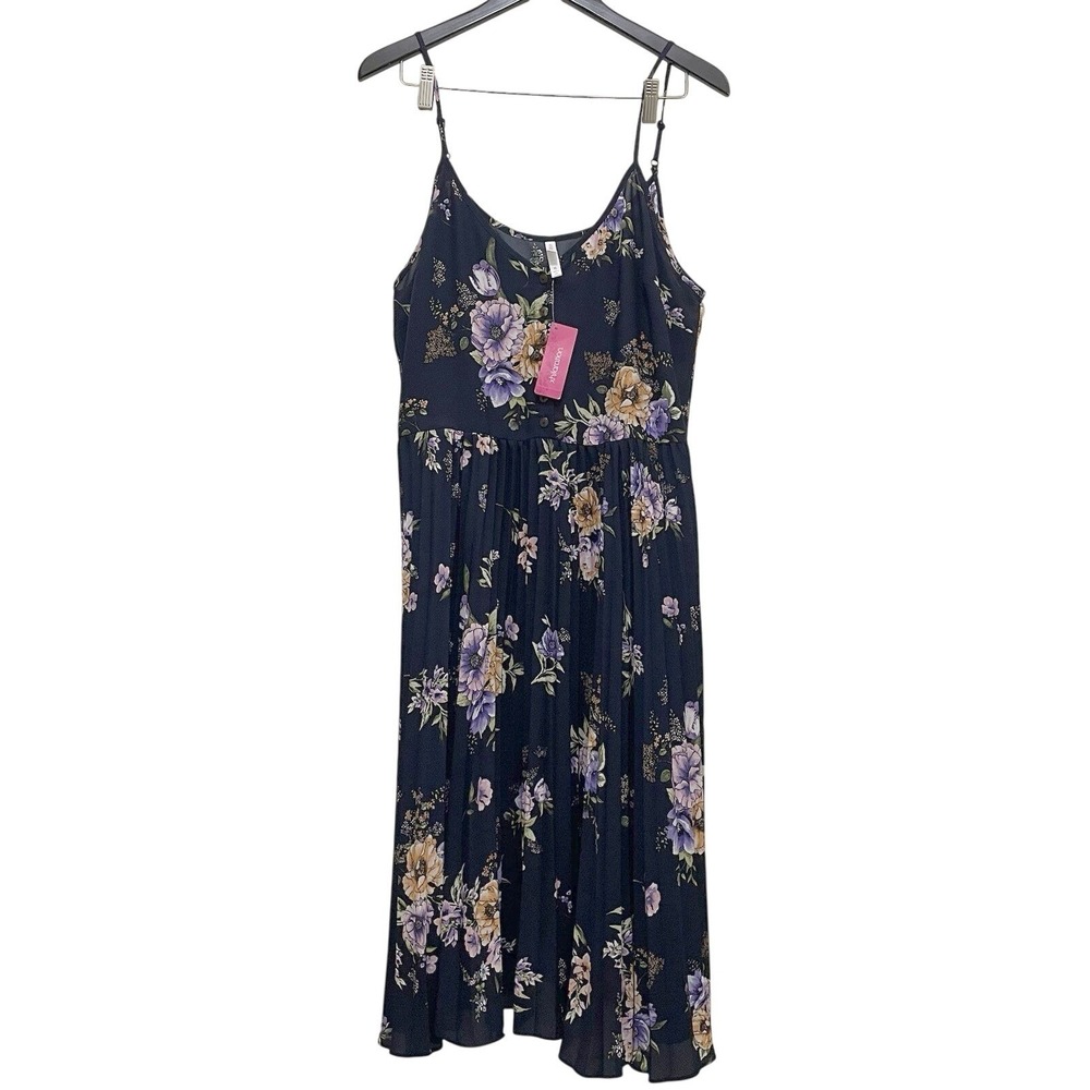 NEW Xhilaration Chiffon Midi Dress XL Pleated Navy Floral Cottage Garden Party